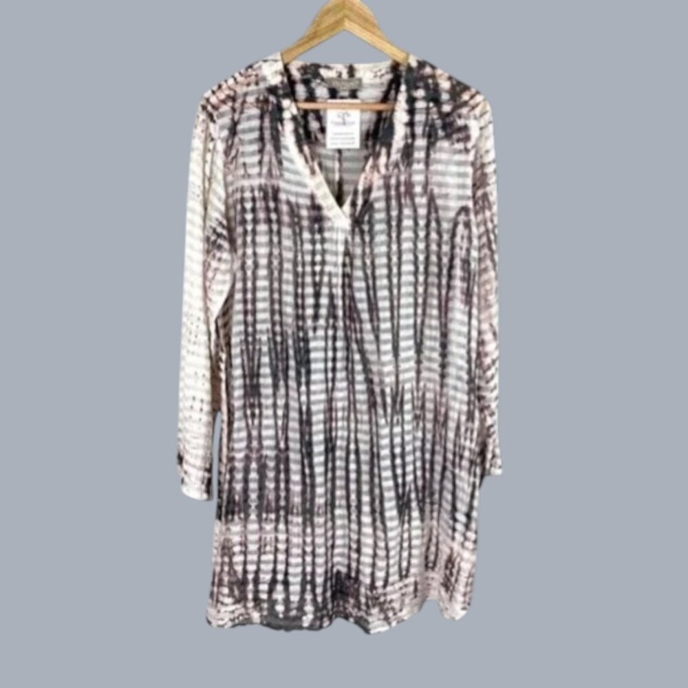 YAUVAN TIE DYE STRIPED SEMI-SHEER COVER UP DRESS